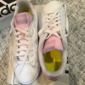 Adidas Women's White and Light Pink Sneakers